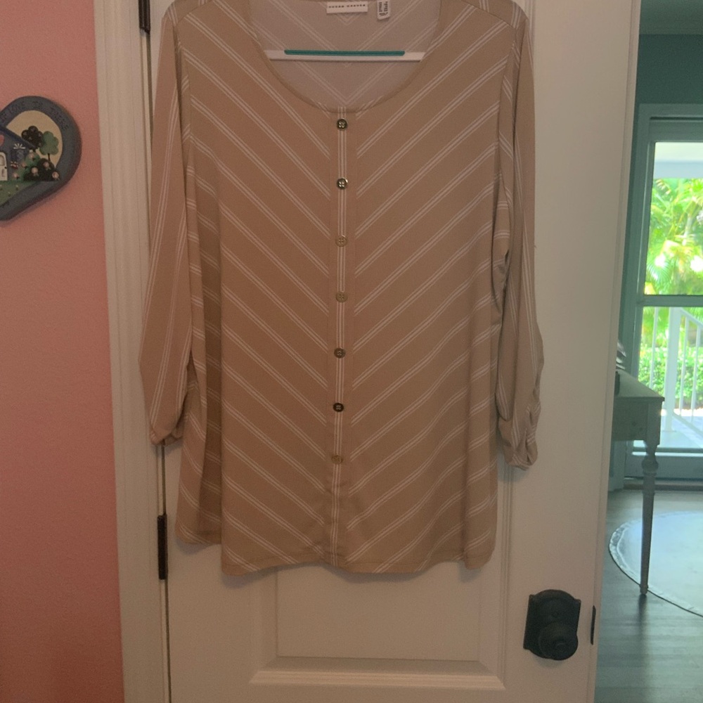 Susan Graver Tan Striped Blouse